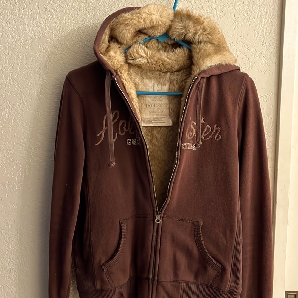 Hollister zip up fur lined hoodie